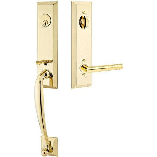 Emtek Adams Tubular Entrance Handleset With Stuttgart Lever in Unlacquered Brass finish