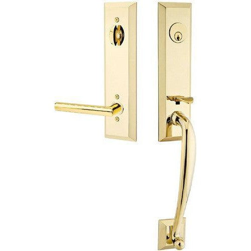 Emtek Adams Tubular Entrance Handleset With Stuttgart Lever in Unlacquered Brass finish