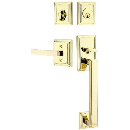 Emtek Hamden Tubular Entrance Handleset With Dumont Lever in Unlacquered Brass finish