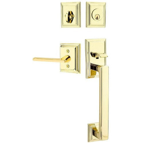 Emtek Hamden Tubular Entrance Handleset With Helios Lever in Unlacquered Brass finish