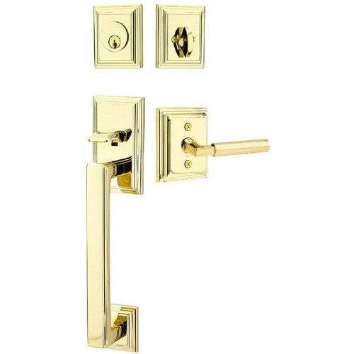 Emtek Hamden Tubular Entrance Handleset With Hercules Lever in Unlacquered Brass finish