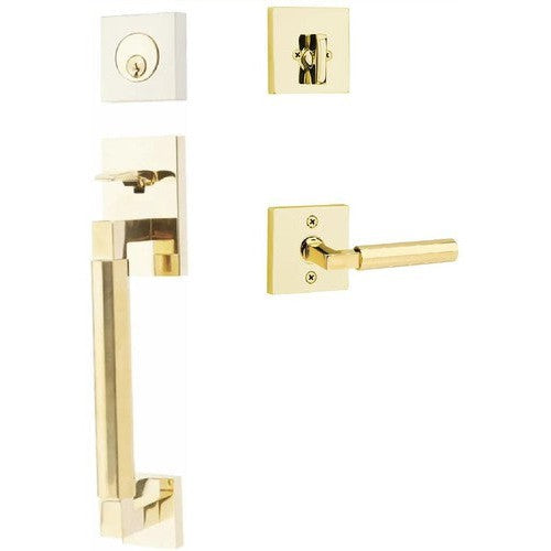 Emtek Hercules Smooth Sectional Tubular Entry Set with Hercules Lever in Unlacquered Brass finish