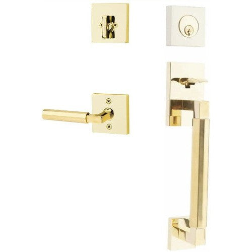 Emtek Hercules Smooth Sectional Tubular Entry Set with Hercules Lever in Unlacquered Brass finish