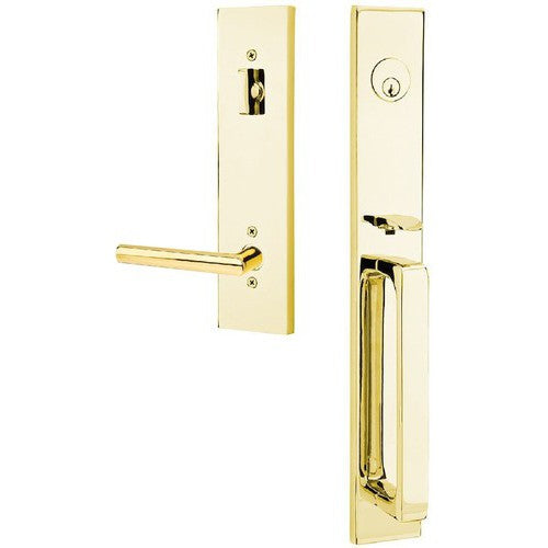 Emtek Lausanne Tubular Entrance Handleset With Stuttgart Lever in Unlacquered Brass finish