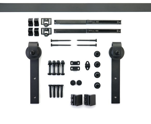 The Yale Expressions 96" Barn Door Flat Track Hardware Kit in Black finish.