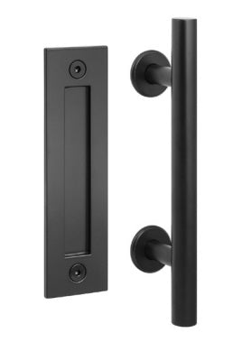 The Yale Expressions Barn Door Handle with Flush Pull in Black finish.