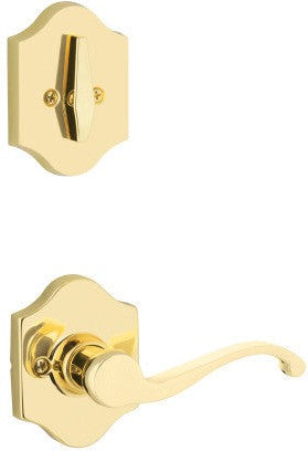 The Yale Expressions Single Cylinder Everly Interior Trim Pack with Left Handed Farmington Lever-Exterior Trim Sold Separately in Polished Brass finish