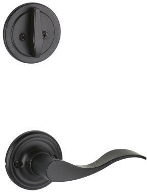 The Yale Expressions Single Cylinder Maguire Interior Trim Pack with Left Handed Brunswick Lever-Exterior Trim Sold Separately in Flat Black finish