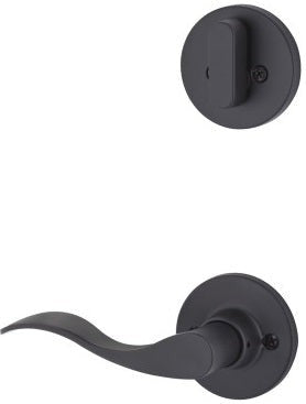 The Yale Expressions Single Cylinder Owen Interior Trim Pack with Right Handed Brunswick Lever-Exterior Trim Sold Separately in Flat Black finish