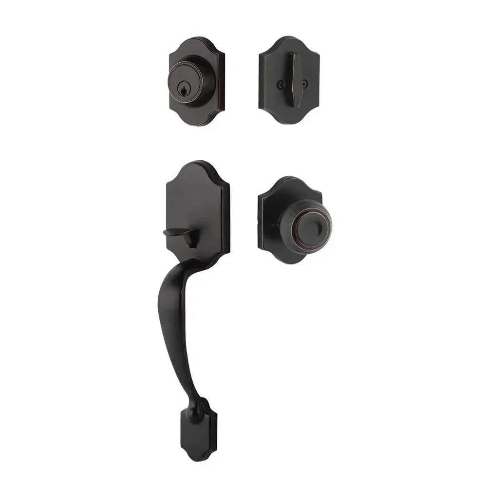 The Yale Expressions Everly Entry Set with Lewiston Knob in Oil Rubbed Bronze finish.