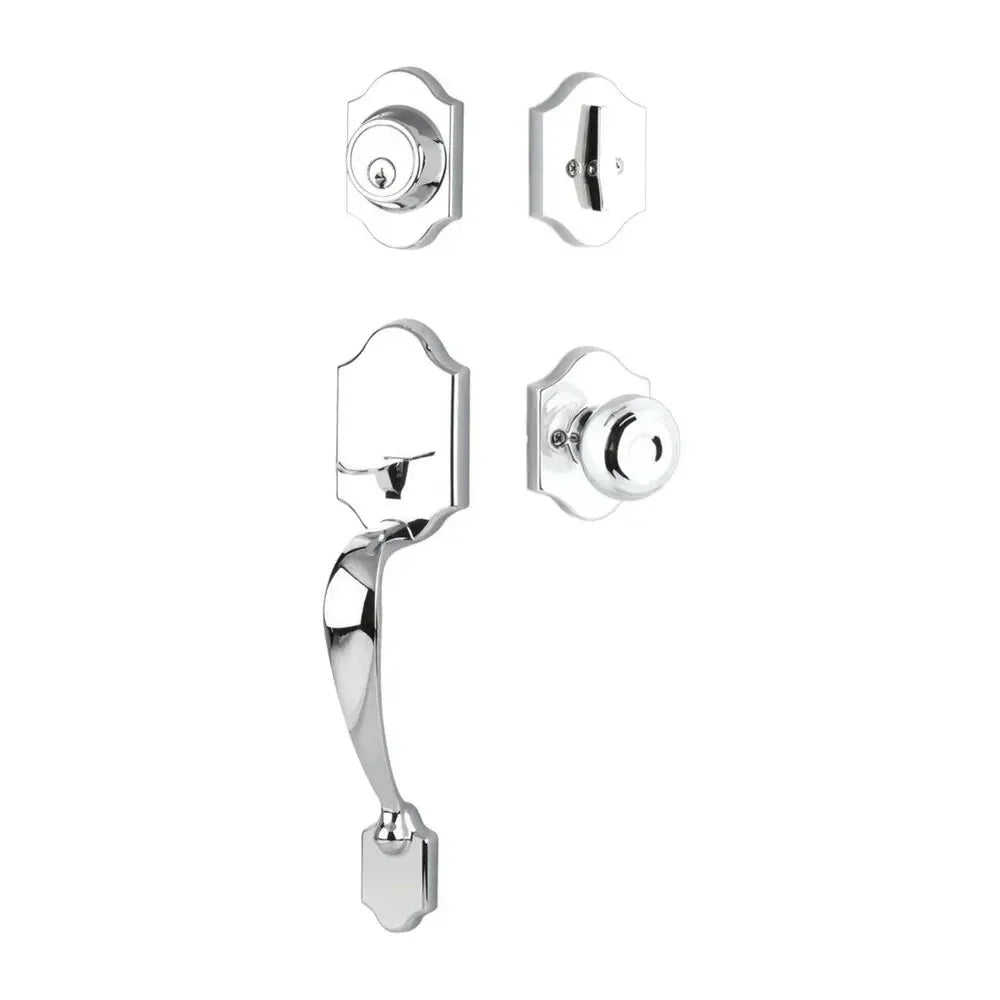 The Yale Expressions Everly Entry Set with Lewiston Knob in Polished Chrome finish.