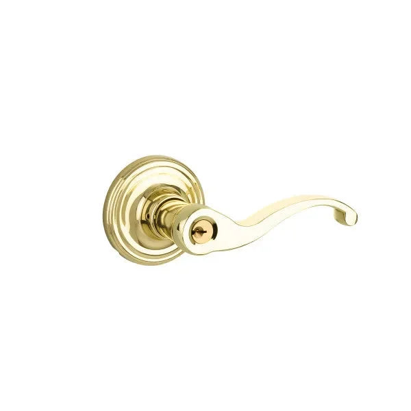 Yales Expressions Entry Farmington Lever with Maguire Rosette, Schlage Keyway in Polished Brass finish