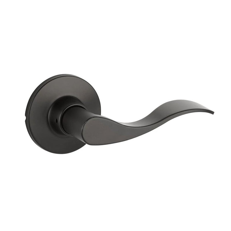 The Yale Expressions Passage Brunswick Lever with Owen Rosette in Flat Black finish.