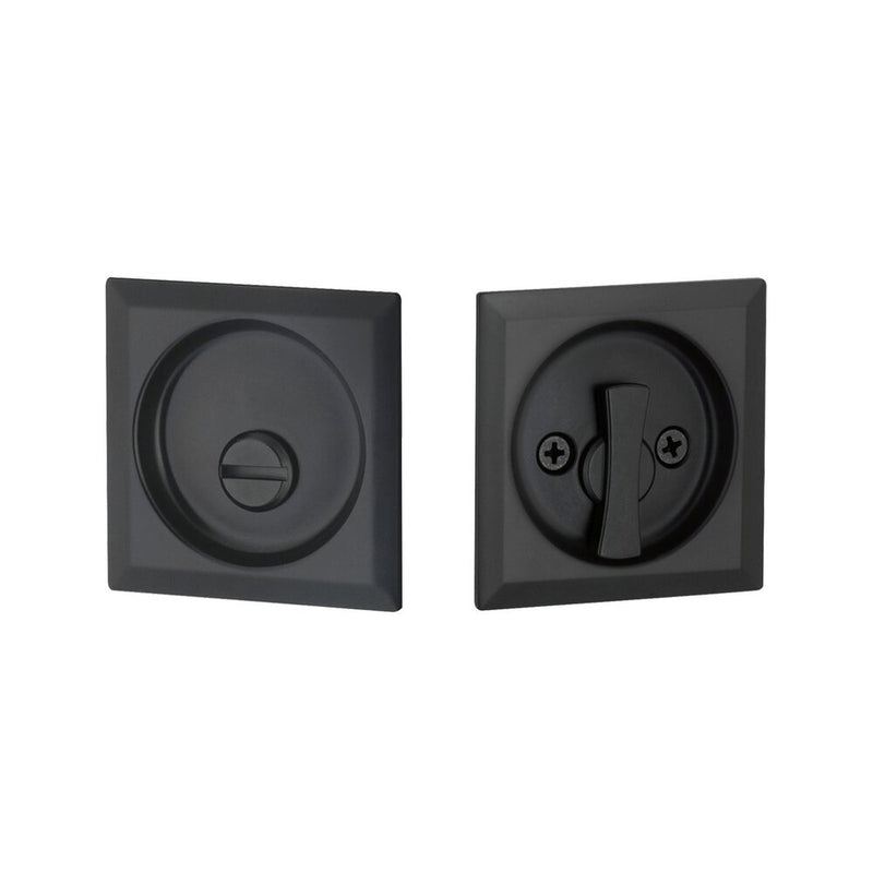 The Yale Expressions Privacy Tubular Square Pocket Door Lock in Flat Black finish.