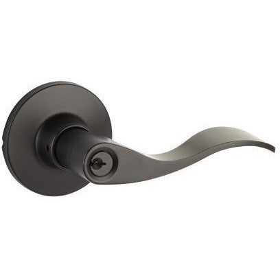 The Yale Expressions Entry Brunswick Lever with Owen Rosette, Kwikset Keyway in Flat Black finish