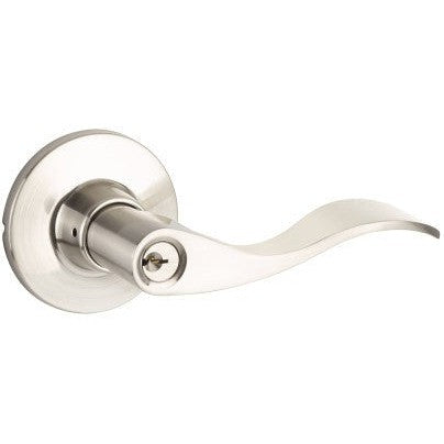 The Yale Expressions Entry Brunswick Lever with Owen Rosette, Kwikset Keyway in Satin Nickel finish