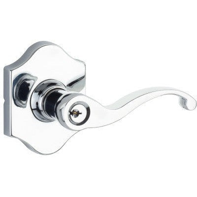 The Yale Expressions Entry Farmington Lever with Everly Rosette, Kwikset Keyway in Polished Chrome finish