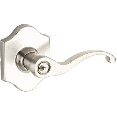 The Yale Expressions Entry Farmington Lever with Everly Rosette, Kwikset Keyway in Satin Nickel finish