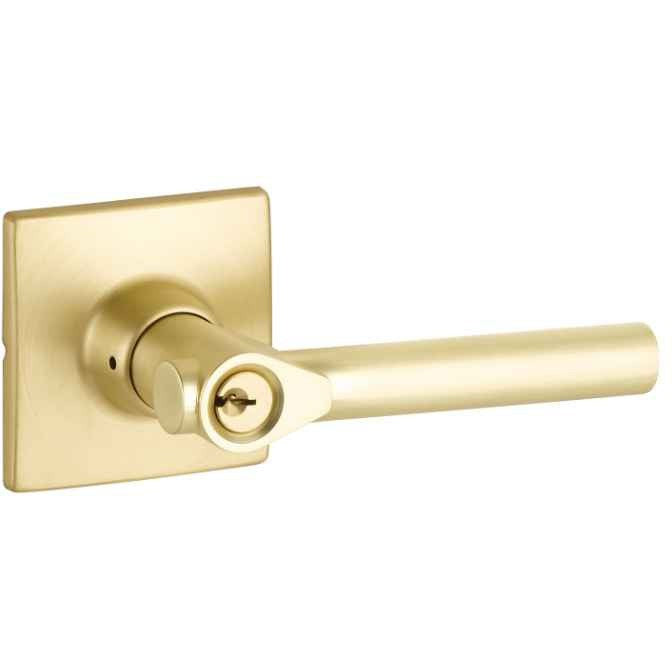 The Yale Expressions Entry Holden Lever with Marcel Rosette, Kwikset Keyway in Satin Brass finish