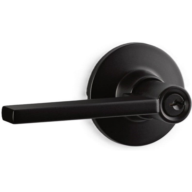 The Yale Expressions Entry Nils Lever with Owen Rosette, Kwikset Keyway in Flat Black finish