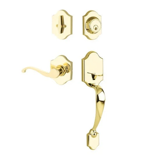 Yales Expressions Everly Single Cylinder Entry Set with Right Handed Farmington Lever, Kwikset Keyway in Polished Brass finish