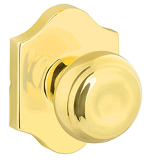 The Yale Expressions Lewiston Knob with Everly Rosette in Polished Brass finish.