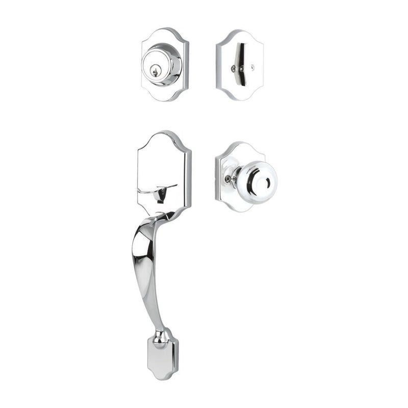The Yale Expressions Everly Entry Set with Lewiston Knob in Polished Chrome finish.