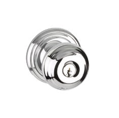 The Yale Expressions Lewiston Knob with Maguire Rosette in Polished Chrome finish.