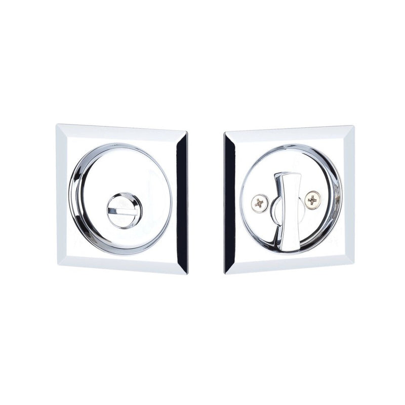 The Yale Expressions Privacy Tubular Square Pocket Door Lock in Polished Chrome finish.