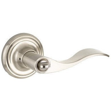 The Yale Expressions Privacy Brunswick Lever with Maguire Rosette in Satin Nickel finish