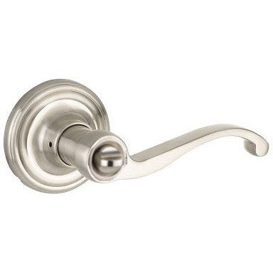 The Yale Expressions Privacy Farmington Lever with Maguire Rosette in Satin Nickel finish