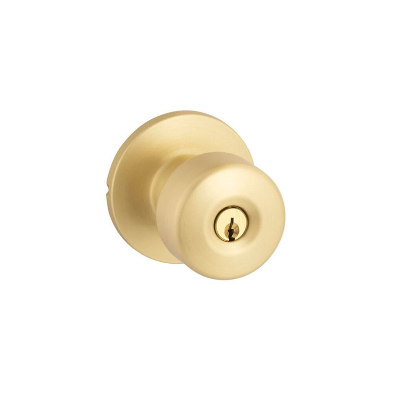 The Yale Expressions Dylan Knob with Owen Rosette in Satin Brass finish.