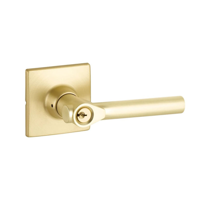 The Yale Expressions Entry Holden Lever with Marcel Rosette, Kwikset Keyway in Satin Brass finish.