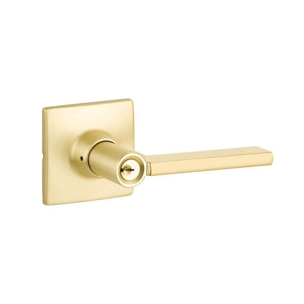 The Yale Expressions Entry Nils Lever with Marcel Rosette, Weiser Keyway in Satin Brass finish.