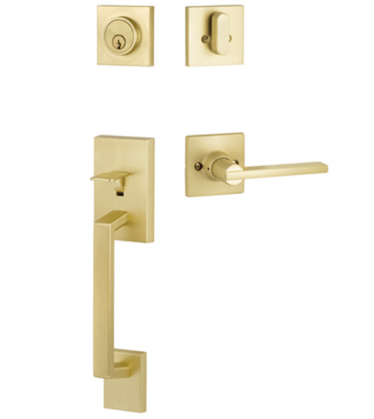 Yales Expressions Marcel Single Cylinder Entry Set with Interior Nils Lever, Kwikset Keyway in Satin Brass finish