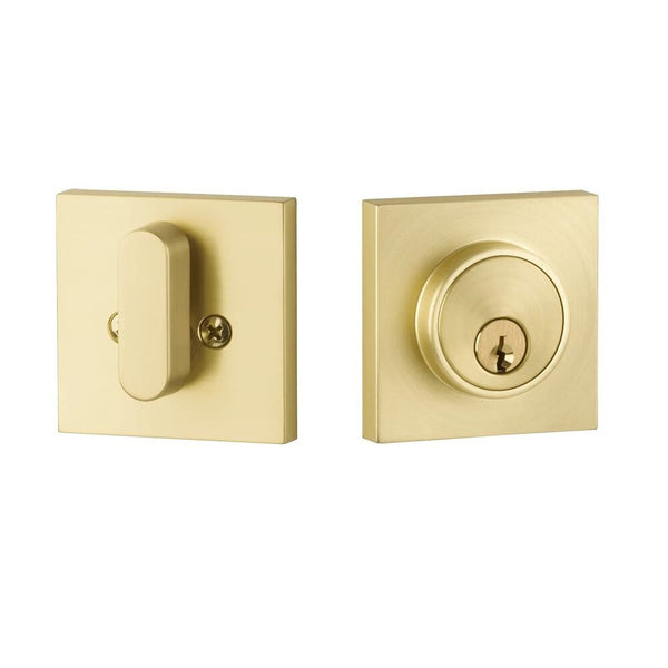 The Yale Expressions Marcel Single Cylinder Square Deadbolt, Schlage Keyway in Satin Brass finish.