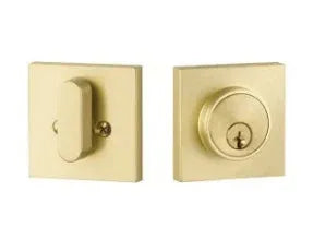 Yales Expressions Marcel Single Cylinder Square Deadbolt, Kwikset Keyway in Satin Brass finish