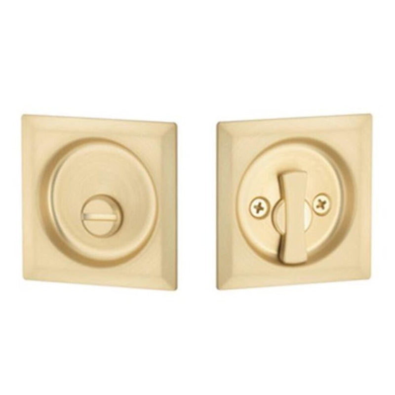 The Yale Expressions Privacy Tubular Square Pocket Door Lock in Satin Brass finish.