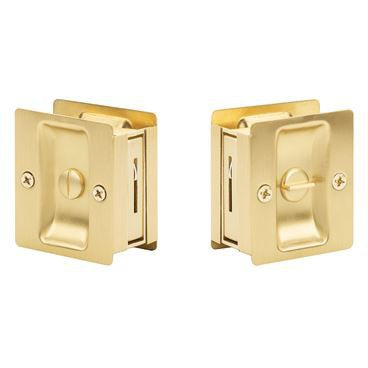 Yale Expressions Square Pocket Door Privacy Lock in Satin Brass finish