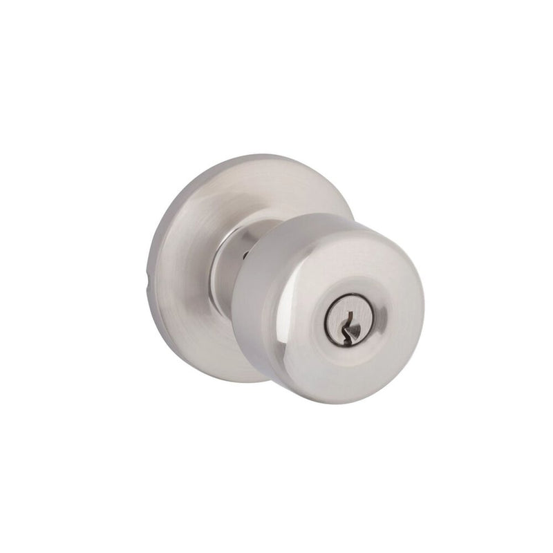 The Yale Expressions Dylan Knob with Owen Rosette in Satin Nickel finish.