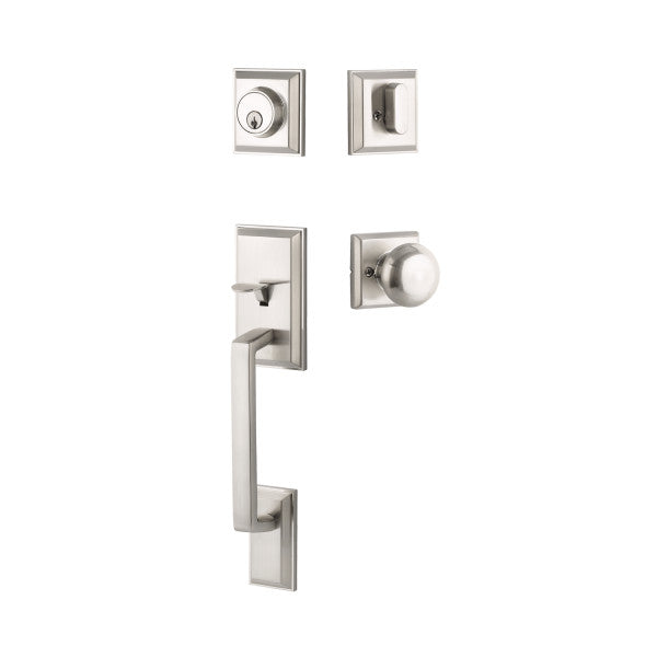 The Yale Expressions Ellington Entry Set with Walker Knob in Satin Nickel finish.