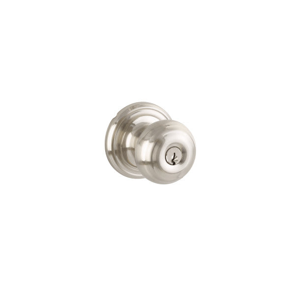 The Yale Expressions Lewiston Knob with Maguire Rosette in Satin Nickel finish.