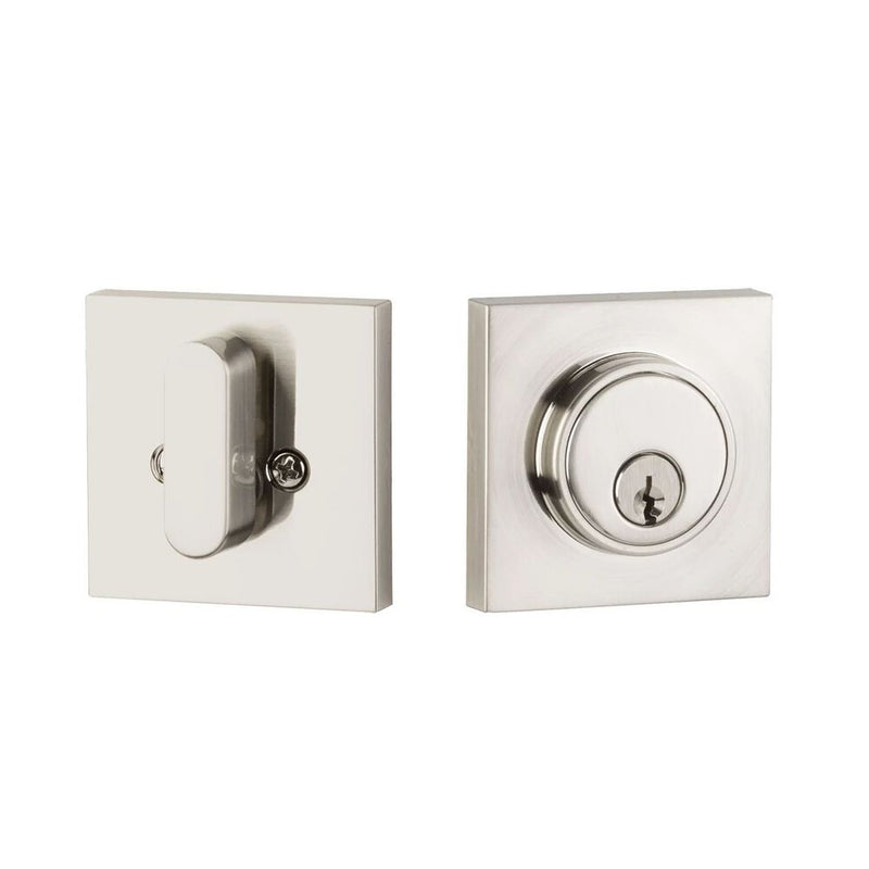 The Yale Expressions Marcel Single Cylinder Square Deadbolt, Schlage Keyway in Satin Nickel finish.