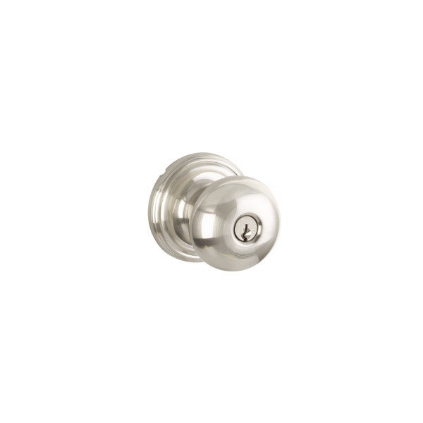 The Yale Expressions Walker Knob with Maguire Rosette in Satin Nickel finish.