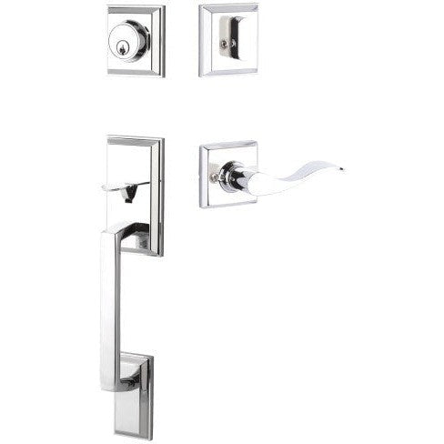 The Yale Expressions Ellington Single Cylinder Entry Set with Left Handed Brunswick Lever, Kwikset Keyway in Polished Chrome finish