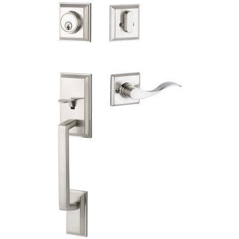 The Yale Expressions Ellington Single Cylinder Entry Set with Left Handed Brunswick Lever, Kwikset Keyway in Satin Nickel finish