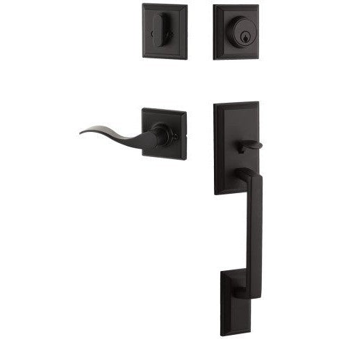 The Yale Expressions Ellington Single Cylinder Entry Set with Right Handed Brunswick Lever, Kwikset Keyway in Flat Black finish