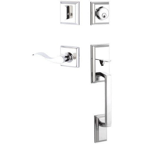 The Yale Expressions Ellington Single Cylinder Entry Set with Right Handed Brunswick Lever, Kwikset Keyway in Polished Chrome finish