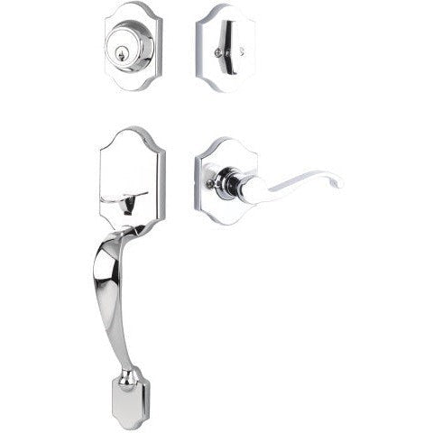 The Yale Expressions Everly Single Cylinder Entry Set with Left Handed Farmington Lever, Wesier Keyway in Polished Chrome finish