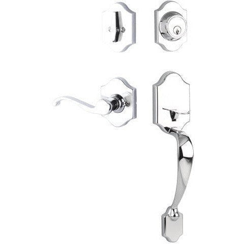 The Yale Expressions Everly Single Cylinder Entry Set with Right Handed Farmington Lever, Kwikset Keyway in Polished Chrome finish